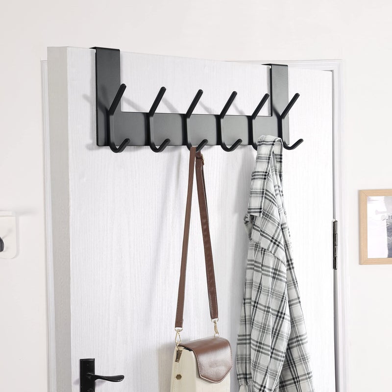Dseap Over The Door Hook Hanger - 6 Hooks Over Door Coat Rack for Hanging Clothes Hat Towel, Black, 2 Packs - Image 3